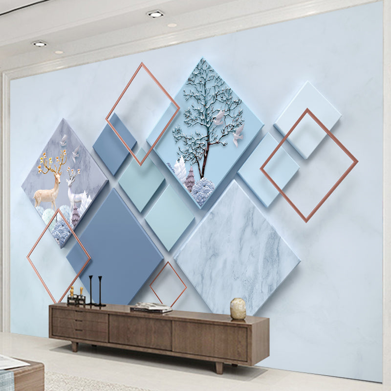 Big Photo Style Harlequin Mural for Restroom in Soft Blue, Personalized Size Available Clearhalo 'Wall Decor' 'Wall Mural' 962306