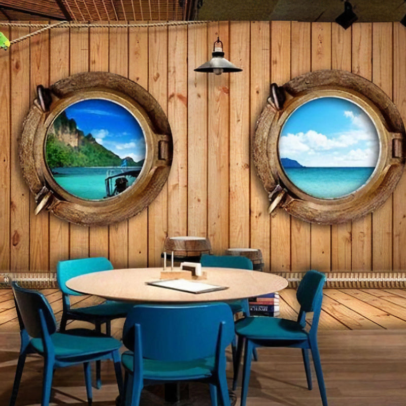 Decorative Seashore and Wood Mural Custom-Made Wall Decor for Coffee Shop Clearhalo 'Wall Decor' 'Wall Mural' 962316