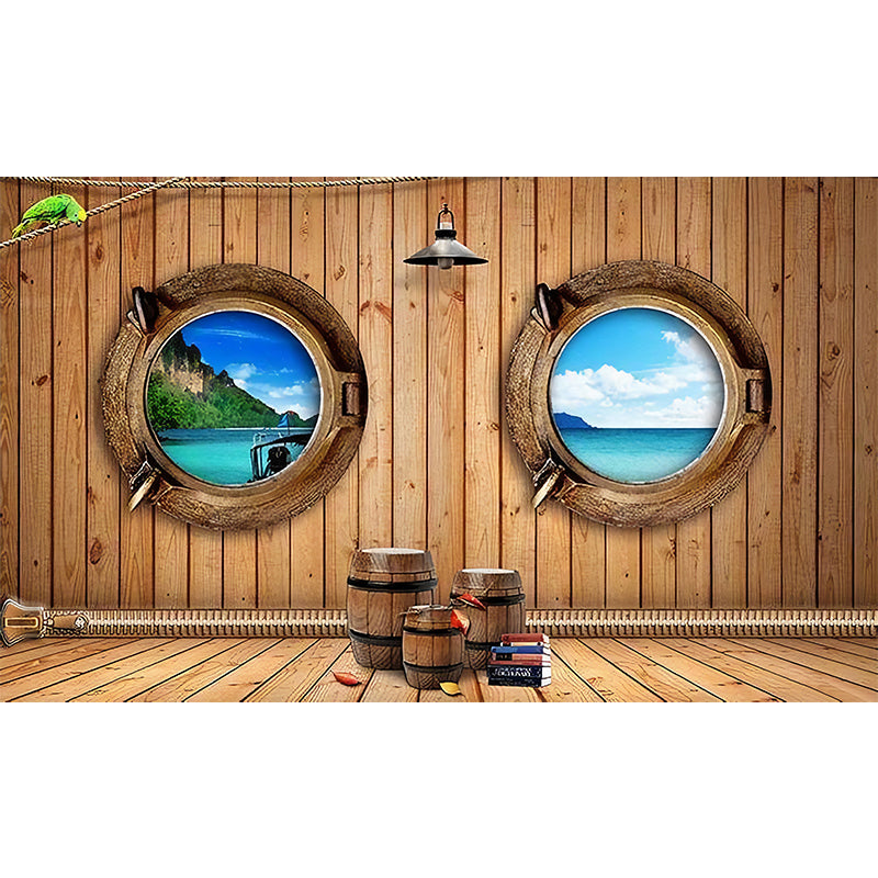 Decorative Seashore and Wood Mural Custom-Made Wall Decor for Coffee Shop Clearhalo 'Wall Decor' 'Wall Mural' 962318