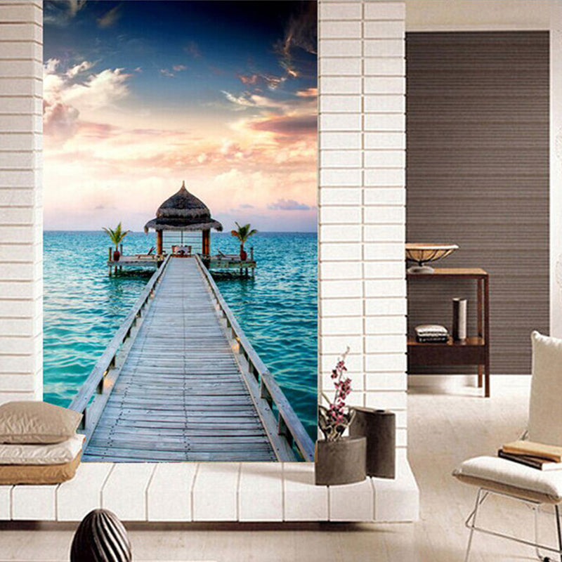 Decorative Sea and Path Mural Wallpaper Non-Woven Fabric Wall Decor for Living Room Blue Clearhalo 'Wall Decor' 'Wall Mural' 962325