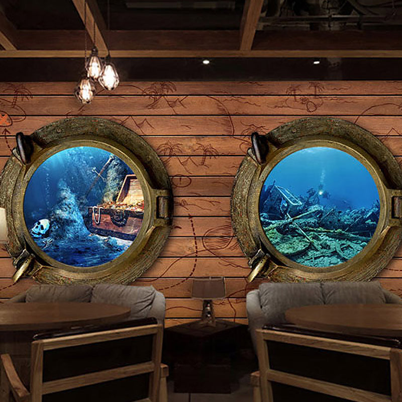 Decorative Undersea and Wood Mural Custom-Made Wall Decor for Coffee Shop Clearhalo 'Wall Decor' 'Wall Mural' 962336