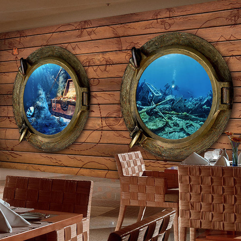 Decorative Undersea and Wood Mural Custom-Made Wall Decor for Coffee Shop Clearhalo 'Wall Decor' 'Wall Mural' 962337