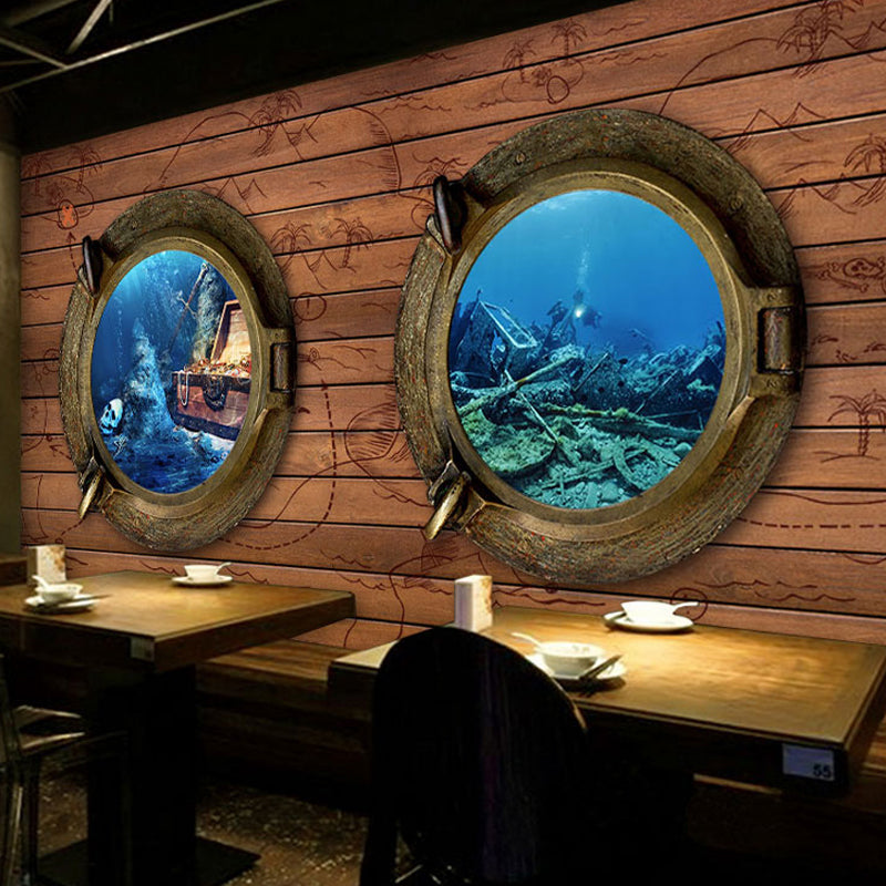 Decorative Undersea and Wood Mural Custom-Made Wall Decor for Coffee Shop Clearhalo 'Wall Decor' 'Wall Mural' 962338