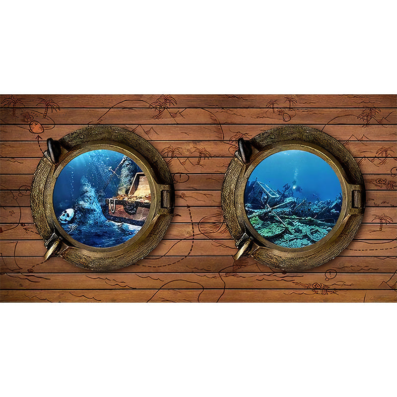 Decorative Undersea and Wood Mural Custom-Made Wall Decor for Coffee Shop Clearhalo 'Wall Decor' 'Wall Mural' 962339