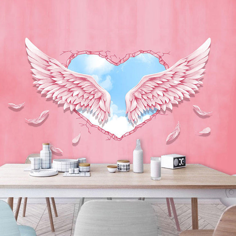 Pink Wing and Heart Mural Wallpaper Moisture-Resistant Wall Covering for Living Room Clearhalo 'Wall Decor' 'Wall Mural' 962406