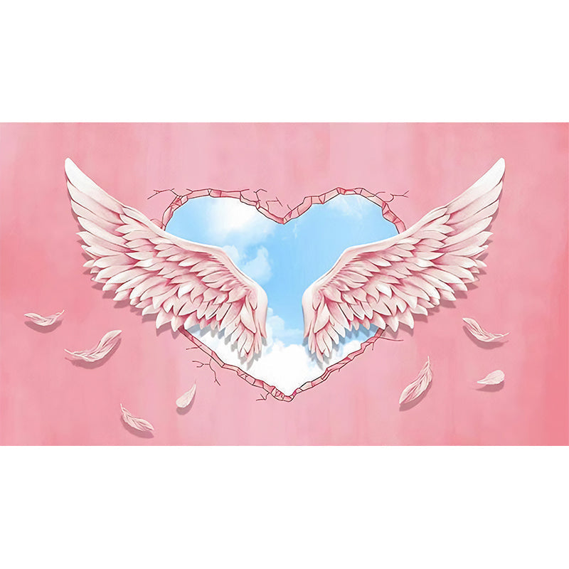 Pink Wing and Heart Mural Wallpaper Moisture-Resistant Wall Covering for Living Room Clearhalo 'Wall Decor' 'Wall Mural' 962409