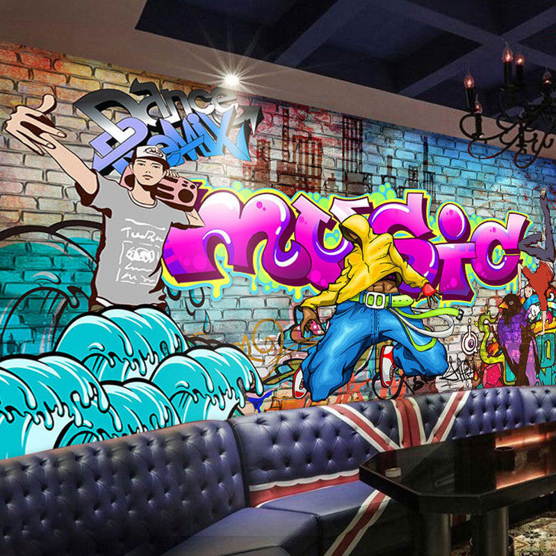 Street Graffiti Mural Wallpaper in Multi-Color, Industrial Wall Decor for Coffee Shop Clearhalo 'Wall Decor' 'Wall Mural' 962468