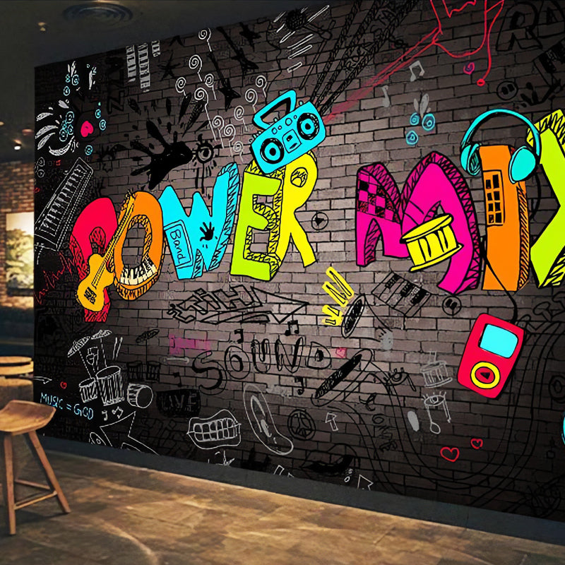 Big Graffiti Mural Wallpaper for Barber Shop Multicolored Decorative Wall Art Clearhalo 'Wall Decor' 'Wall Mural' 962473