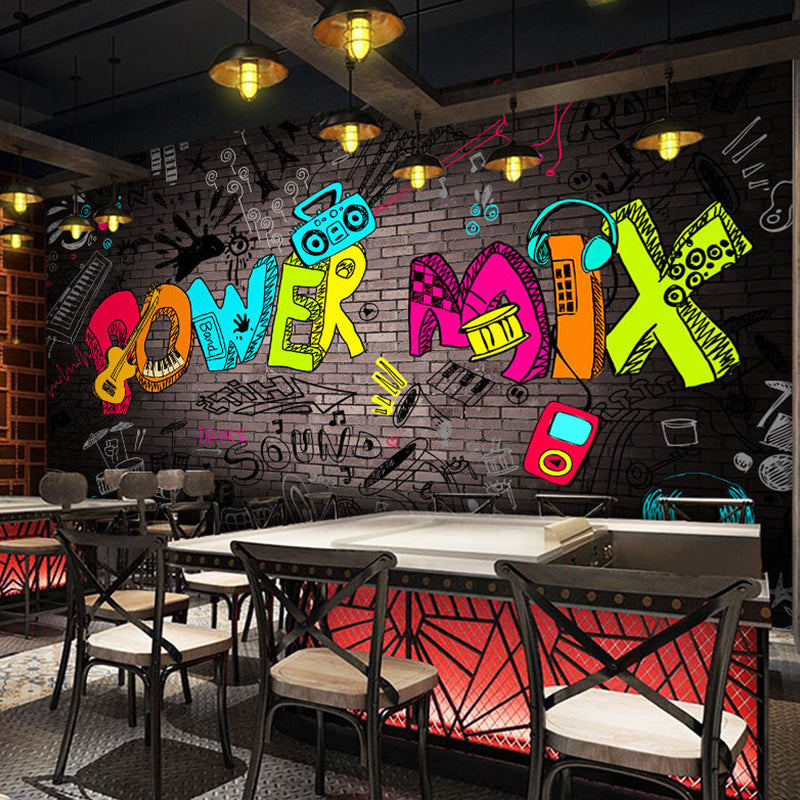 Big Graffiti Mural Wallpaper for Barber Shop Multicolored Decorative Wall Art Clearhalo 'Wall Decor' 'Wall Mural' 962474