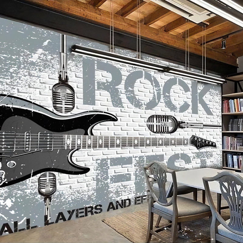 Guitar Wall Mural in Grey, Fashion Wall Covering for Accent Wall Clearhalo 'Wall Decor' 'Wall Mural' 962483