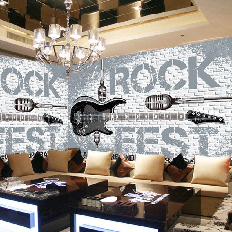 Guitar Wall Mural in Grey, Fashion Wall Covering for Accent Wall Clearhalo 'Wall Decor' 'Wall Mural' 962484