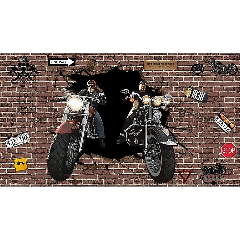 Full Unique Wall Mural Brown Brick and Motorcycle Wall Covering, Made to Measure Clearhalo 'Wall Decor' 'Wall Mural' 962535