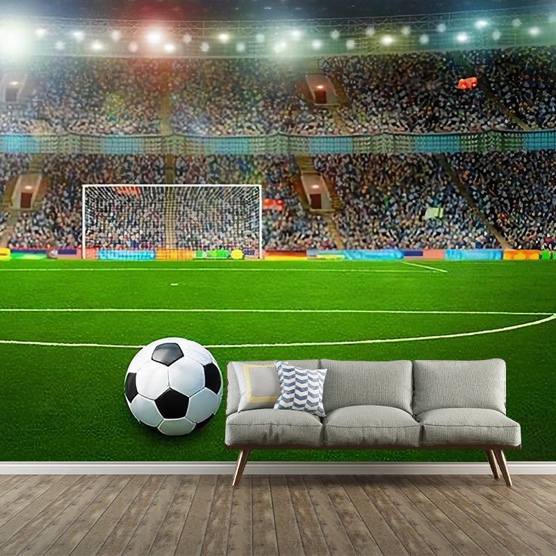 Big Photo Simple Mural Wallpaper for Clue with Football Field Design in Green Clearhalo 'Wall Decor' 'Wall Mural' 962543