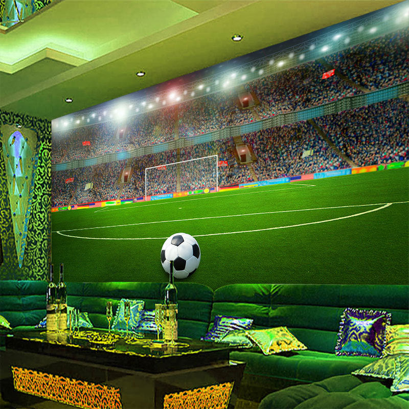 Big Photo Simple Mural Wallpaper for Clue with Football Field Design in Green Clearhalo 'Wall Decor' 'Wall Mural' 962544