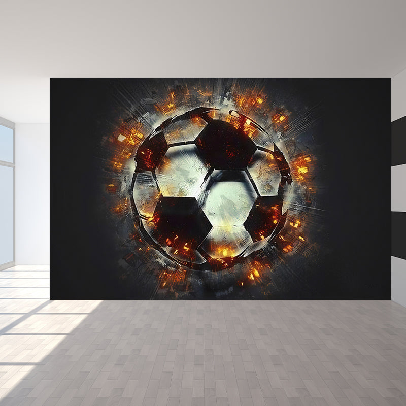 Illustration Style Football Wall Covering for Accent Wall Fire Mural in Grey and Red for Home Decor Black-Brown Clearhalo 'Wall Decor' 'Wall Mural' 962547