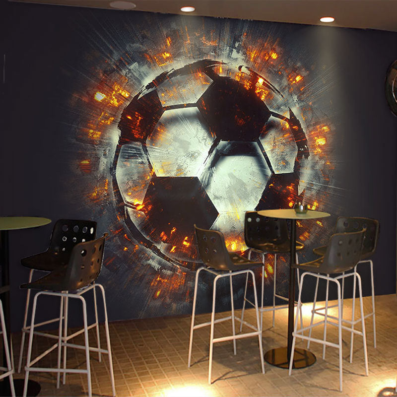 Illustration Style Football Wall Covering for Accent Wall Fire Mural in Grey and Red for Home Decor Clearhalo 'Wall Decor' 'Wall Mural' 962549