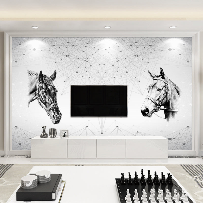 Simple Horse Head Wall Art Scandinavian Wall Mural for Accent Wall White Clearhalo 'Wall Decor' 'Wall Mural' 962557