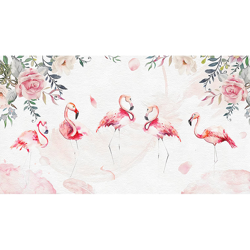 Pink Flamingo Wall Art Water-Resistant Mural Wallpaper for Girl's Bedroom Clearhalo 'Wall Decor' 'Wall Mural' 962580