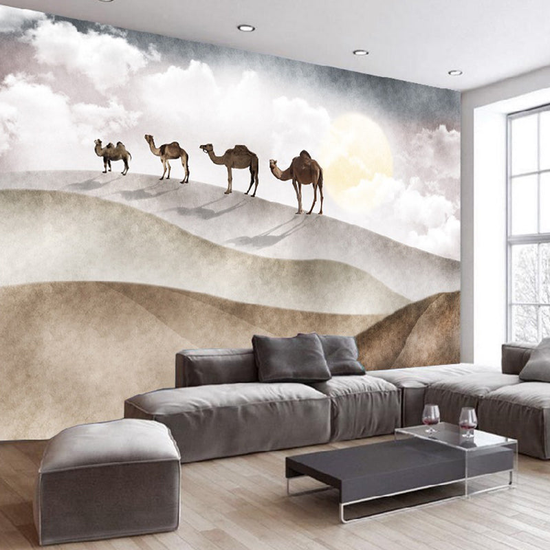 Camel and Desert Mural Wallpaper for Home Decor, Full Size Wall Art in Brown Brown Clearhalo 'Wall Decor' 'Wall Mural' 962582