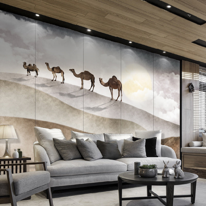 Camel and Desert Mural Wallpaper for Home Decor, Full Size Wall Art in Brown Clearhalo 'Wall Decor' 'Wall Mural' 962583