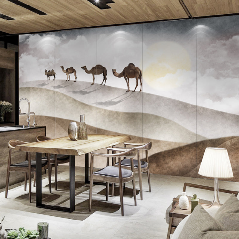 Camel and Desert Mural Wallpaper for Home Decor, Full Size Wall Art in Brown Clearhalo 'Wall Decor' 'Wall Mural' 962584