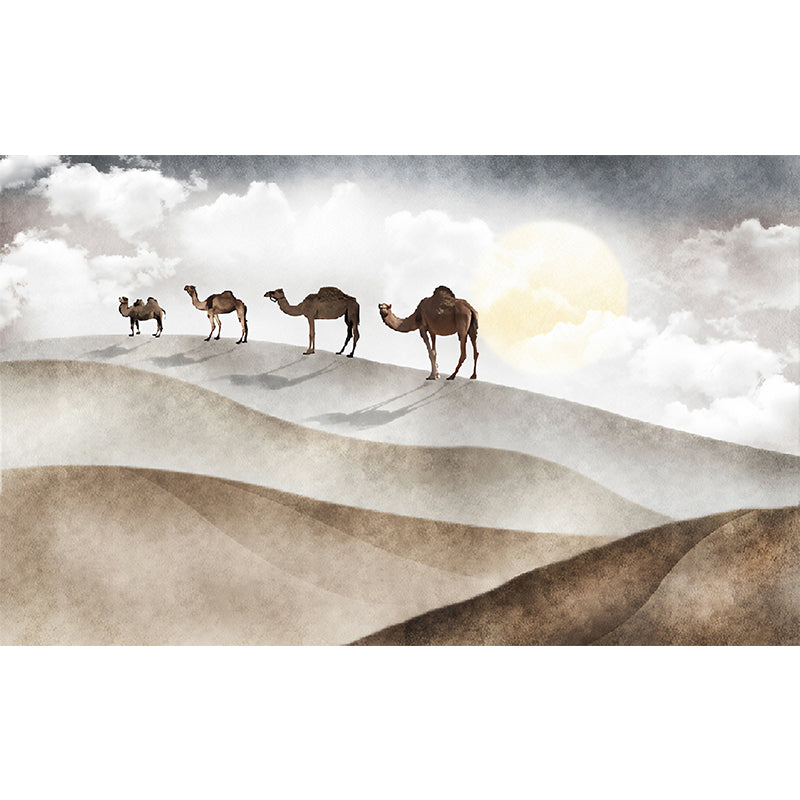 Camel and Desert Mural Wallpaper for Home Decor, Full Size Wall Art in Brown Clearhalo 'Wall Decor' 'Wall Mural' 962585