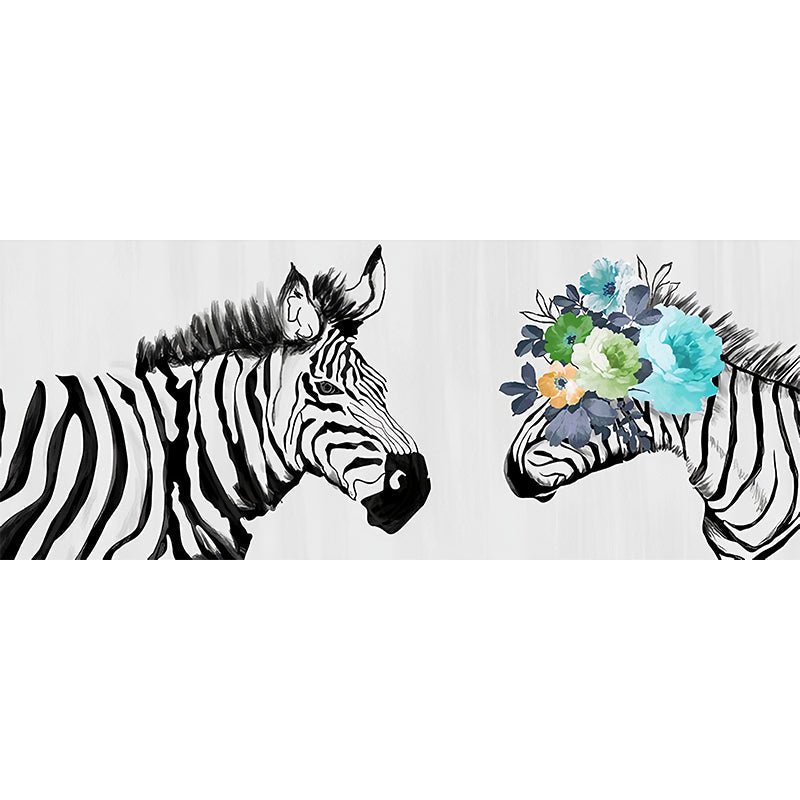 Whole Illustration Contemporary Wall Art for Coffee Shop Black and White Zebra Wall Mural Clearhalo 'Wall Decor' 'Wall Mural' 962595