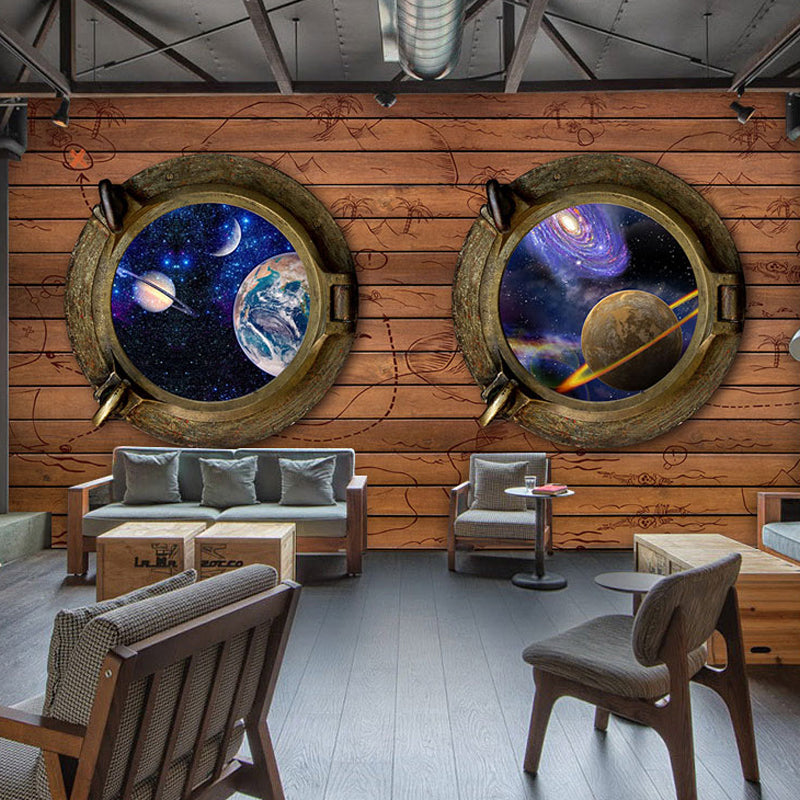 Decorative Galaxy and Wood Mural Custom-Made Wall Decor for Coffee Shop Clearhalo 'Wall Decor' 'Wall Mural' 962604