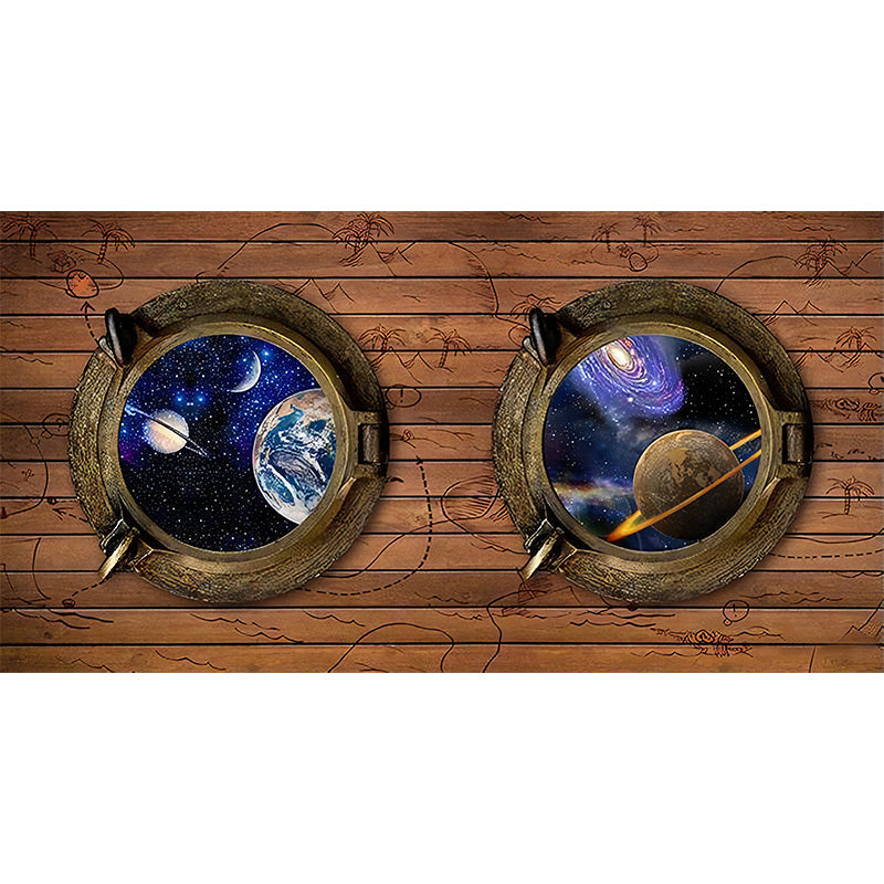 Decorative Galaxy and Wood Mural Custom-Made Wall Decor for Coffee Shop Clearhalo 'Wall Decor' 'Wall Mural' 962606