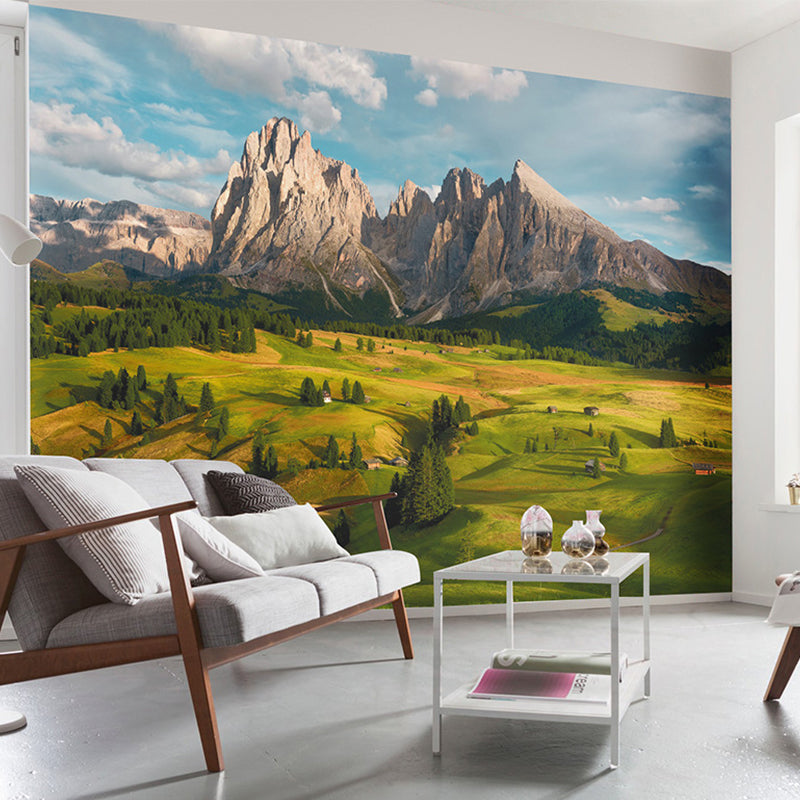 Photo Mountain and Grass Mural Extra Large Wall Art for Guest Room, Custom-Printed Clearhalo 'Wall Decor' 'Wall Mural' 962611