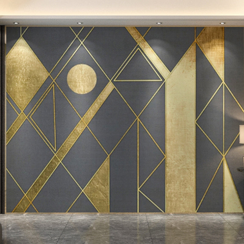 Big Scandinavian Mural Wallpaper Gold and Grey Geometries Wall Art, Made to Measure Gray-Gold Clearhalo 'Wall Decor' 'Wall Mural' 962640