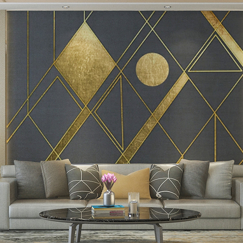 Big Scandinavian Mural Wallpaper Gold and Grey Geometries Wall Art, Made to Measure Clearhalo 'Wall Decor' 'Wall Mural' 962641