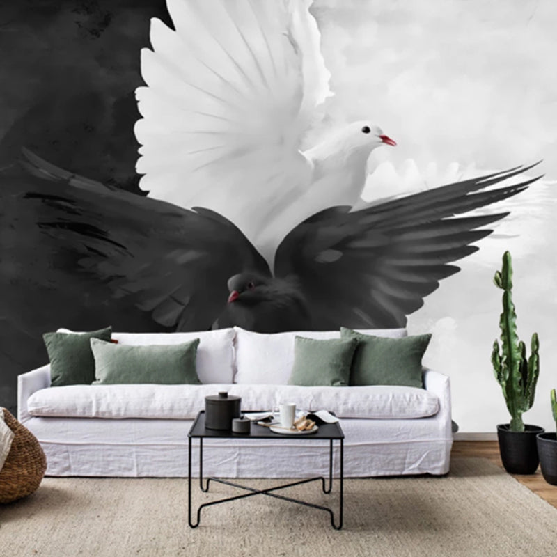 Black and White Modern Mural Wallpaper Personalized Pigeon Wall Art for Accent Wall Clearhalo 'Wall Decor' 'Wall Mural' 962685