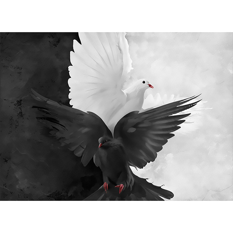 Black and White Modern Mural Wallpaper Personalized Pigeon Wall Art for Accent Wall Clearhalo 'Wall Decor' 'Wall Mural' 962686