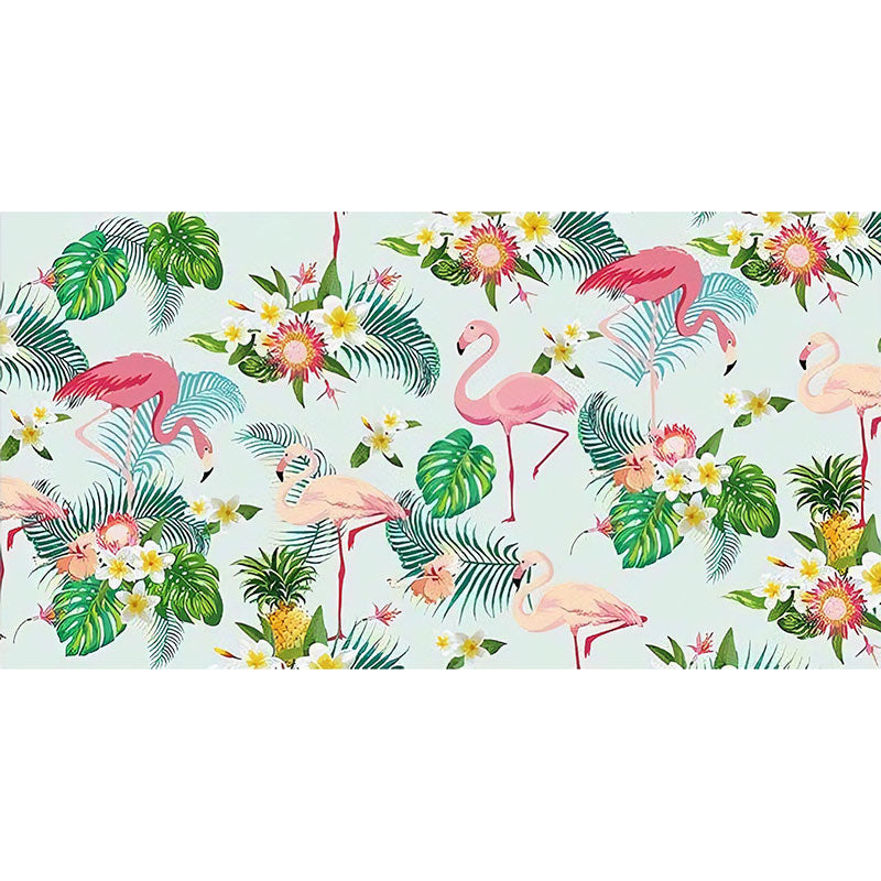 Romantic Flamingo and Leaf Mural for Accent Wall Simple Wall Covering, Custom Size Available Clearhalo 'Wall Decor' 'Wall Mural' 962691