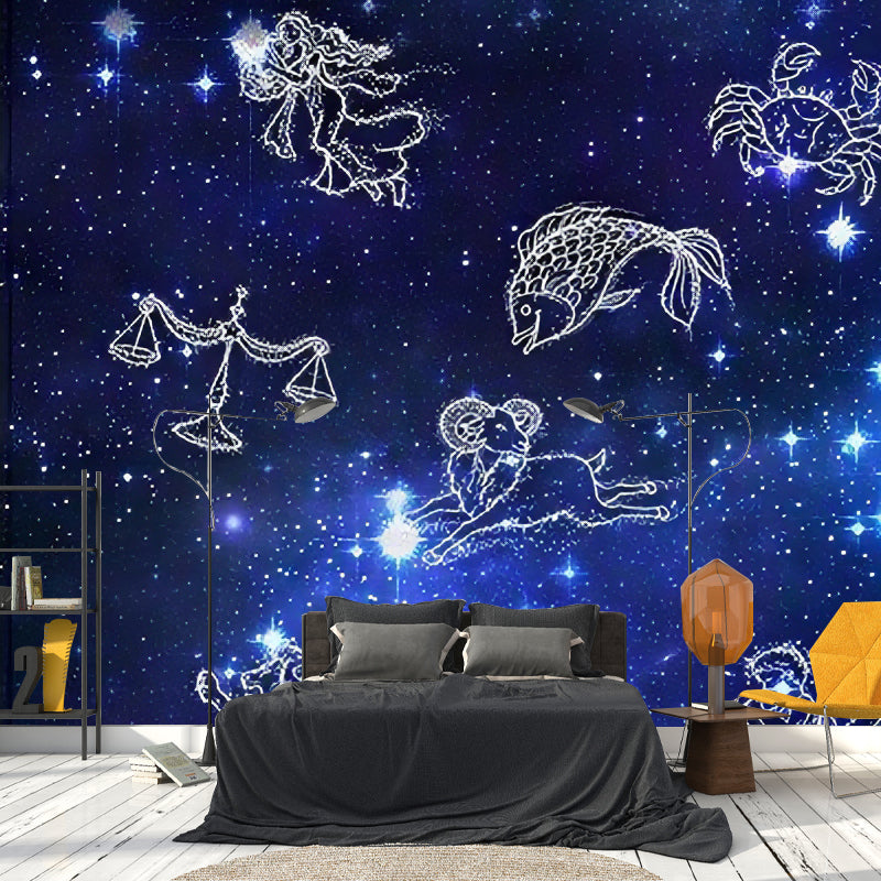 Contemporary Horoscope Wall Mural in Dark Blue for Living Room, Personalized Size Available Clearhalo 'Wall Decor' 'Wall Mural' 962700