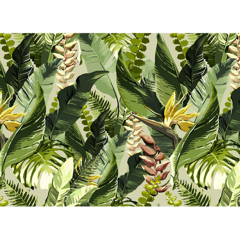 Tropical Leaves Wall Covering in Green, Fresh Mural Wallpaper for Thai Restaurant Clearhalo 'Wall Decor' 'Wall Mural' 962716