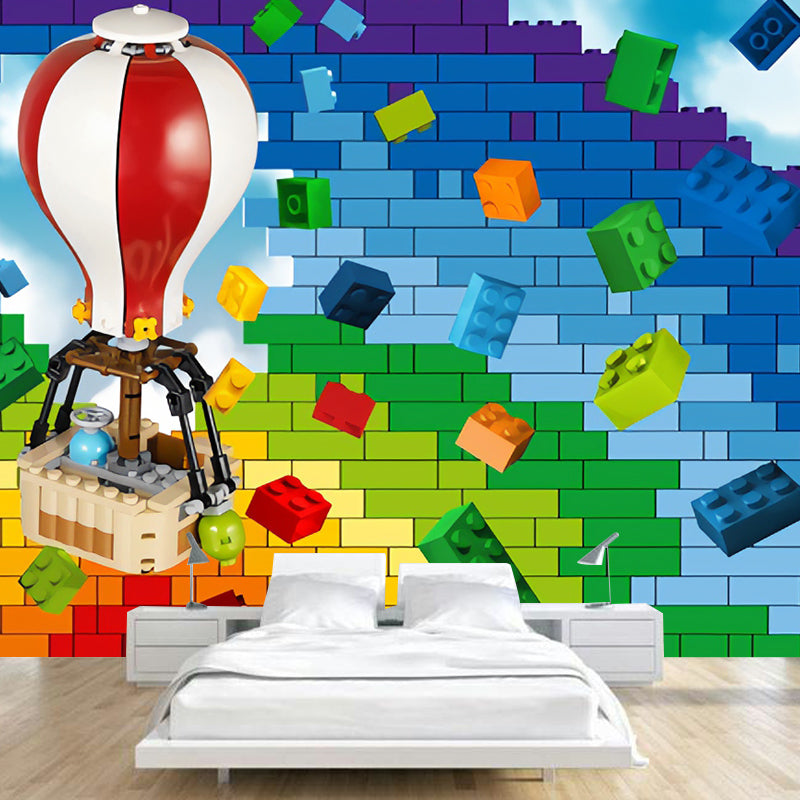 Full Illustration Contemporary Mural Wallpaper for Children with Toy Brick and Balloon Design in Multi-Color Clearhalo 'Wall Decor' 'Wall Mural' 962725