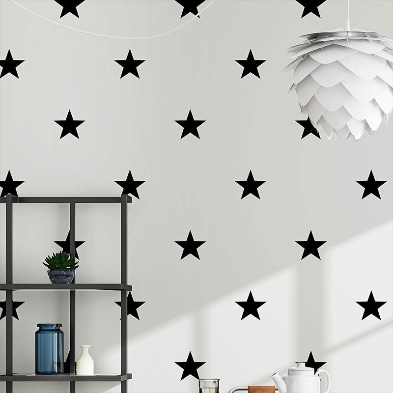 Minimalist Star Wall Covering in Black and White Children's Bedroom Wallpaper Roll, 20.5-inch x 33-foot Black-White Clearhalo 'Wall Decor' 'Wallpaper' 962750