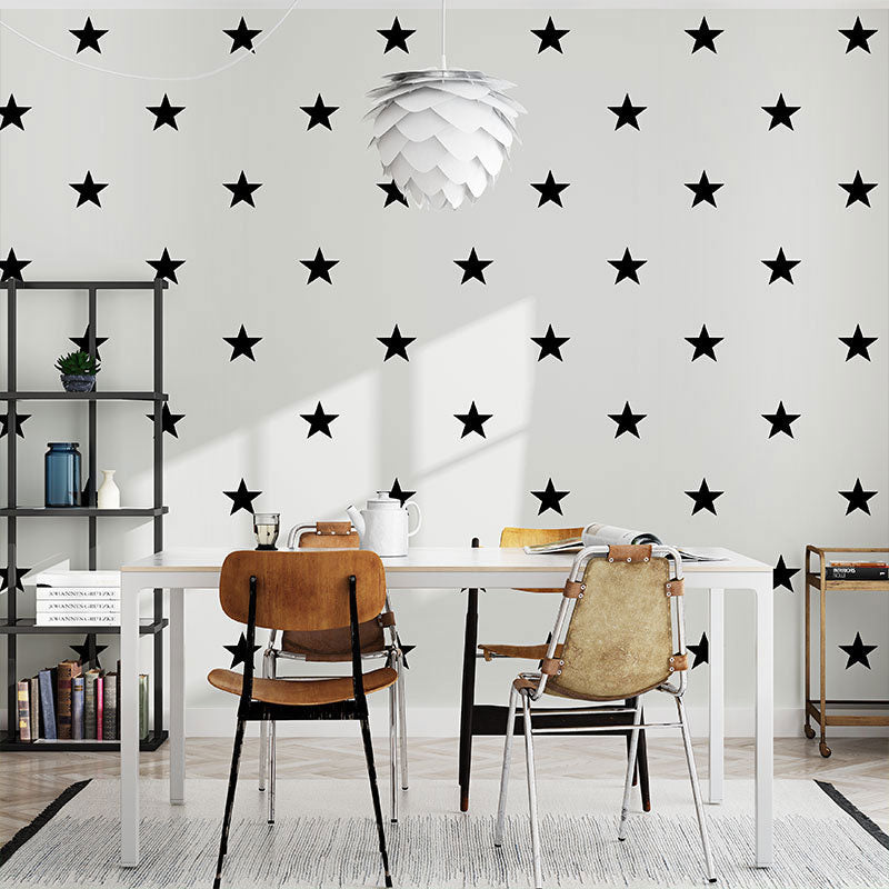 Minimalist Star Wall Covering in Black and White Children's Bedroom Wallpaper Roll, 20.5-inch x 33-foot Clearhalo 'Wall Decor' 'Wallpaper' 962751