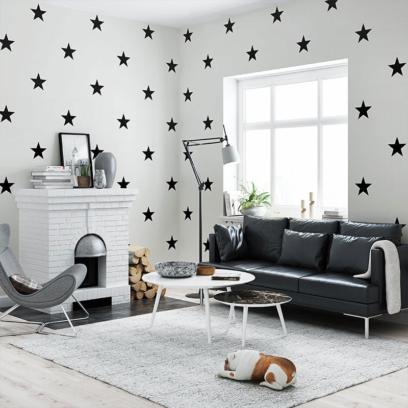 Minimalist Star Wall Covering in Black and White Children's Bedroom Wallpaper Roll, 20.5-inch x 33-foot Clearhalo 'Wall Decor' 'Wallpaper' 962752
