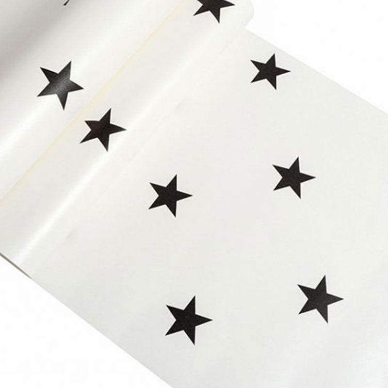 Minimalist Star Wall Covering in Black and White Children's Bedroom Wallpaper Roll, 20.5-inch x 33-foot Clearhalo 'Wall Decor' 'Wallpaper' 962753