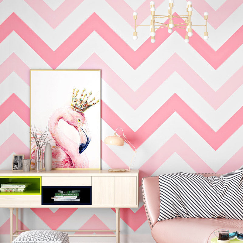 Waving Geometries Wallpaper Toll in Light Color, Contemporary Wall Decor for Children's Bedroom Pink Clearhalo 'Modern wall decor' 'Modern' 'Wallpaper' Wall Decor' 962831