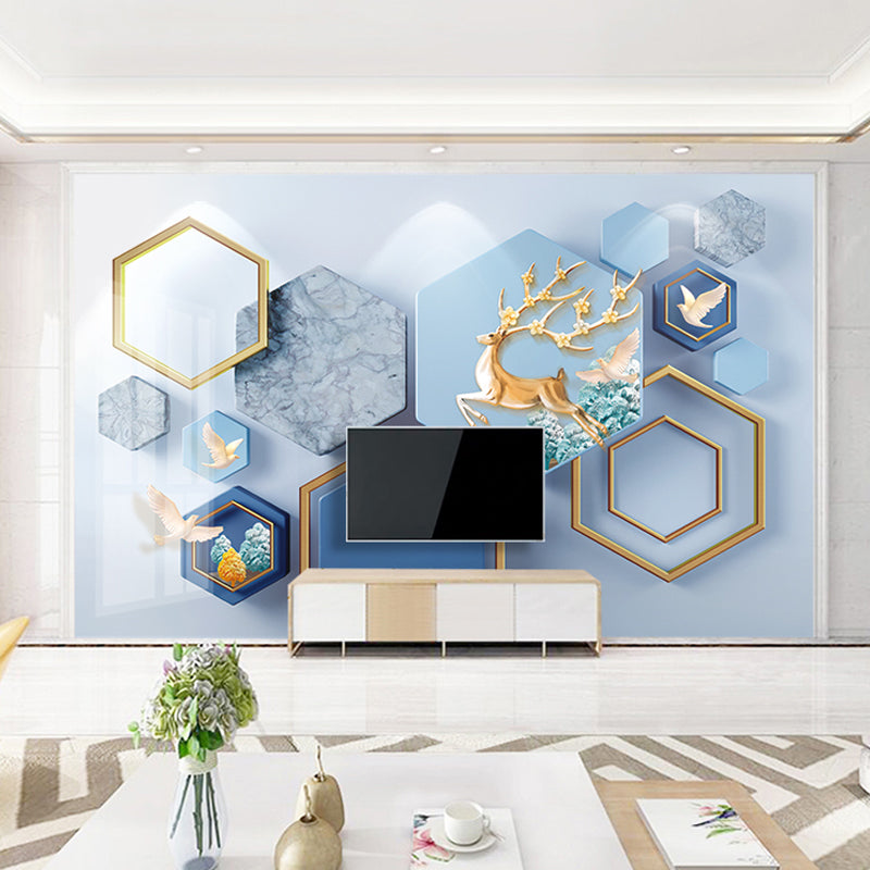 Decorative Hexagon Wall Covering Non-Woven Fabric Wall Mural for Cafe Clearhalo 'Wall Decor' 'Wall Mural' 962878