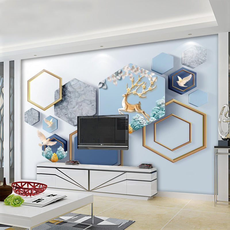 Decorative Hexagon Wall Covering Non-Woven Fabric Wall Mural for Cafe Clearhalo 'Wall Decor' 'Wall Mural' 962879