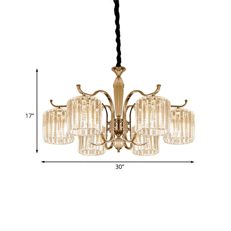 Modernist Cylindrical Suspension Light 6 Heads Clear Faceted Crystal Prism Chandelier Lamp Fixture Clearhalo 'Ceiling Lights' 'Chandeliers' 'Clear' 'Industrial' 'Modern Chandeliers' 'Modern' 'Tiffany' 'Traditional Chandeliers' Lighting' 963049