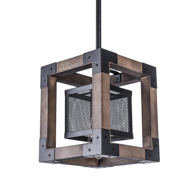 Brown Wire Mesh Pendant Light Industrial Metal One Bulb Living Room Hanging Lamp with Square Shade Clearhalo 'Art Deco Pendants' 'Cast Iron' 'Ceiling Lights' 'Ceramic' 'Crystal' 'Industrial Pendants' 'Industrial' 'Metal' 'Middle Century Pendants' 'Pendant Lights' 'Pendants' 'Tiffany' Lighting' 96343