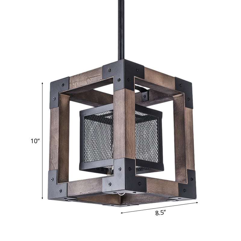 Brown Wire Mesh Pendant Light Industrial Metal One Bulb Living Room Hanging Lamp with Square Shade Clearhalo 'Art Deco Pendants' 'Cast Iron' 'Ceiling Lights' 'Ceramic' 'Crystal' 'Industrial Pendants' 'Industrial' 'Metal' 'Middle Century Pendants' 'Pendant Lights' 'Pendants' 'Tiffany' Lighting' 96344