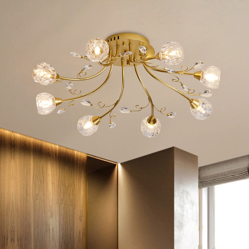 Faceted Crystal Globe Semi Flush Lighting Modernist 8-Light Restaurant LED Close to Ceiling Lamp in Gold Clearhalo 'Ceiling Lights' 'Close To Ceiling Lights' 'Close to ceiling' 'Semi-flushmount' Lighting' 963489