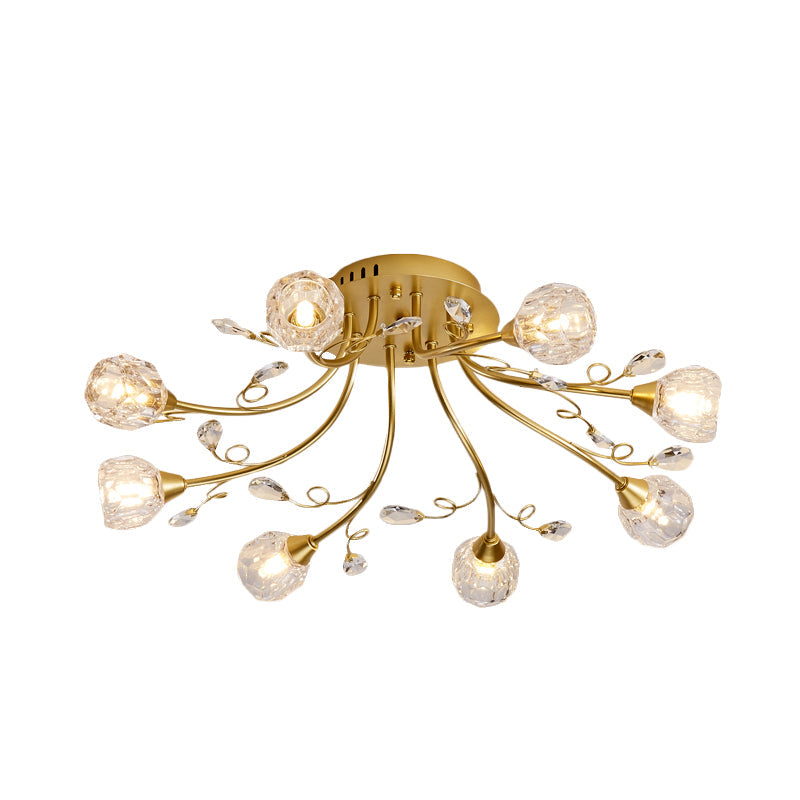 Faceted Crystal Globe Semi Flush Lighting Modernist 8-Light Restaurant LED Close to Ceiling Lamp in Gold Clearhalo 'Ceiling Lights' 'Close To Ceiling Lights' 'Close to ceiling' 'Semi-flushmount' Lighting' 963490